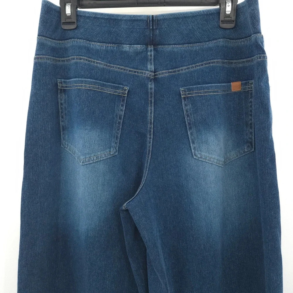 Halara Flex Denim Pants NWT Large Petite Blue Wide Leg High Waisted Pull On